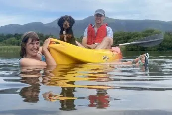 Dog on a kayak