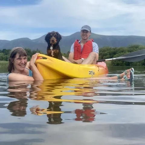 Dog on a kayak